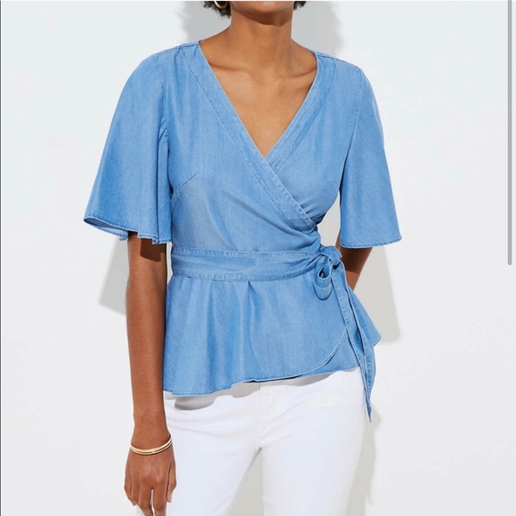 LOFT Tops - LOFT Chambray Wrap Top Size Small